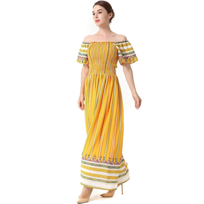 

Summer Bohemian Dress Beach Holiday Chest Waist Elasticity 2019 Geometric Pattern Long Dress Women