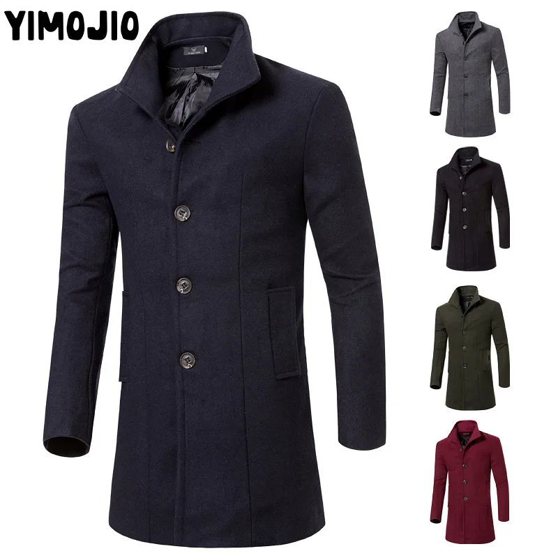 YIMOJIO пальто, мужская повседневная длинная куртка, мужской Тренч, уличная одежда, тонкое длинное пальто, Мужская однотонная ветровка, Тренч, мужское теплое пальто