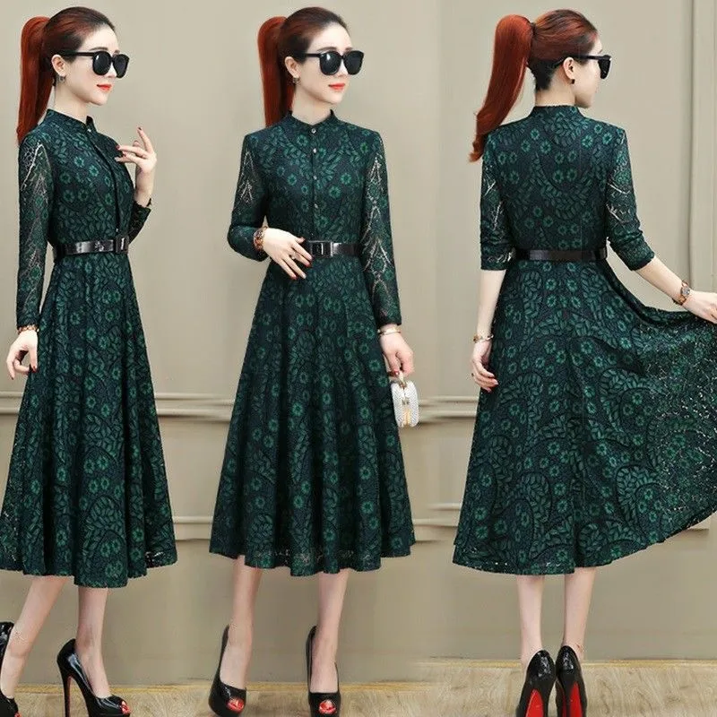 Элегантная Цветочная вышитая сетка с высокой талией длинное платье женское 2019