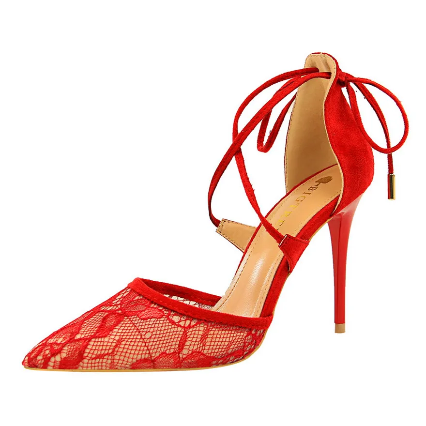 Сандалии BIGTREE женские с цветочным кружевом пикантные сетчатые босоножки острым