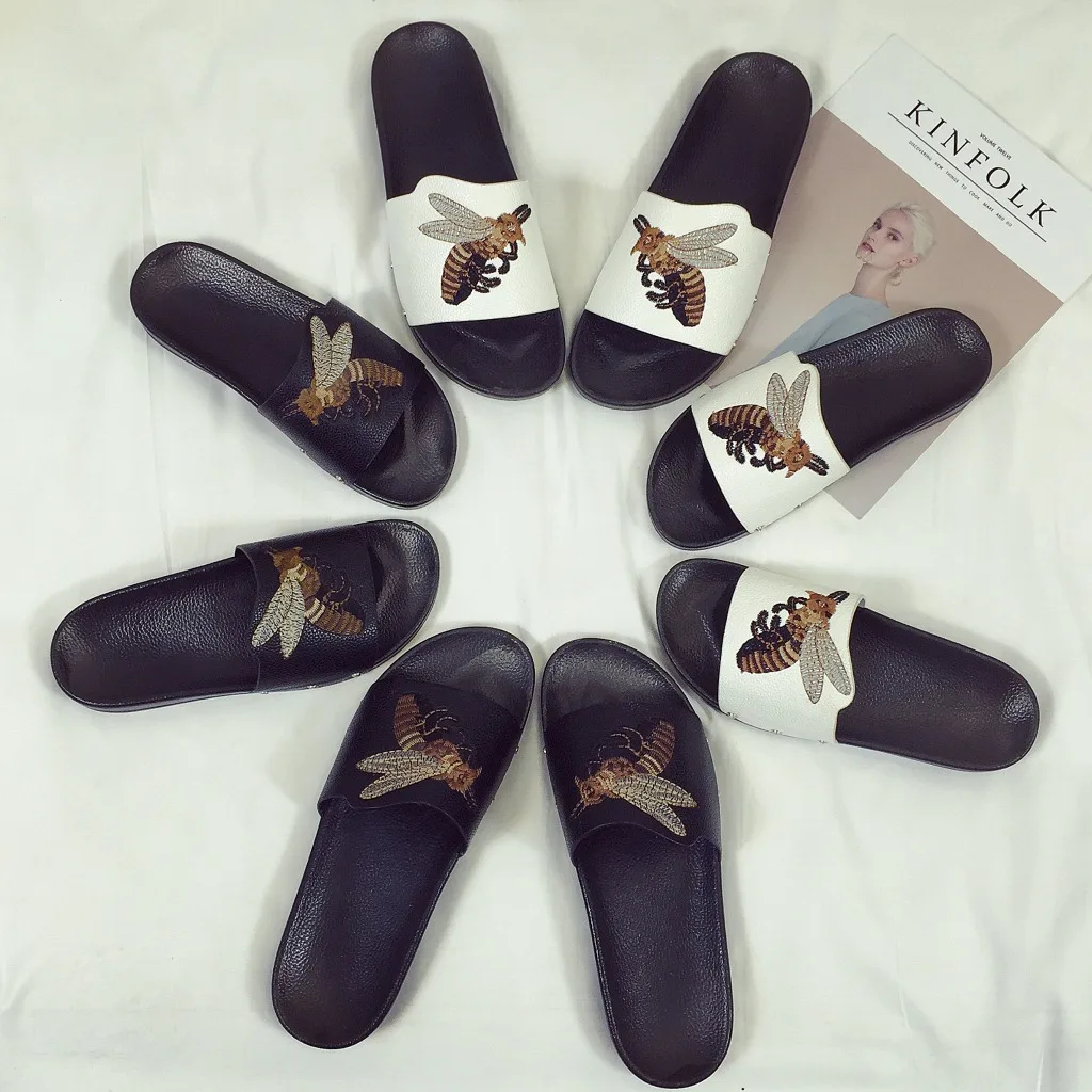 Для женщин летние тапочки на плоской подошве из искусственной кожи мягкая