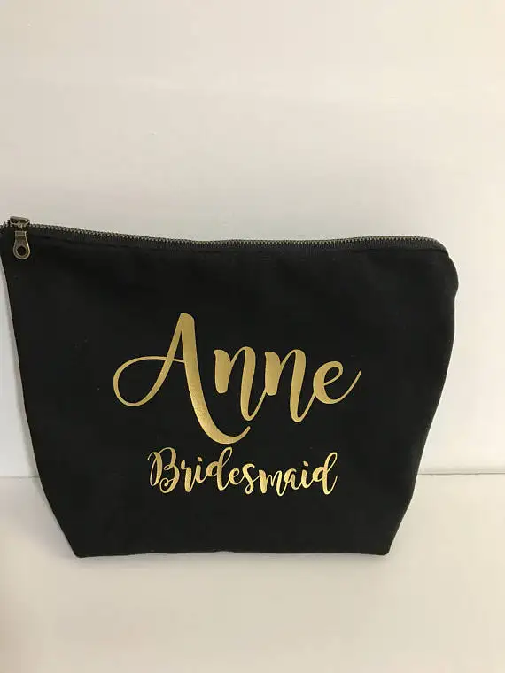 

glitter black custom Name Pouch bridesmaid wedding Gift Make Up Cosmetic Bags maid of honor Unique Gift Bridal Party Bags