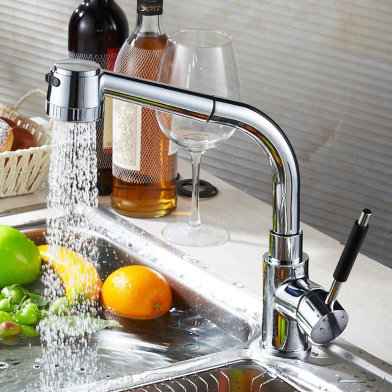 

Fapully Kitchen Fixtures Kitchen Faucet Chrome All Around Rotate Swivel Water Mixer Kitchen Taps Pull Up Grifos De Cocina
