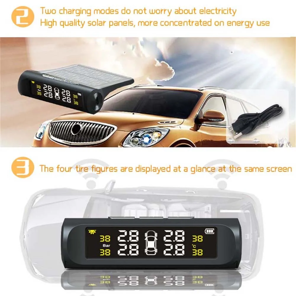 Универсальный TPMS беспроводной Встроенный датчик давления в шинах Система сигнализации Солнечный USB монитор давления в шинах на транспортном средстве TY01A
