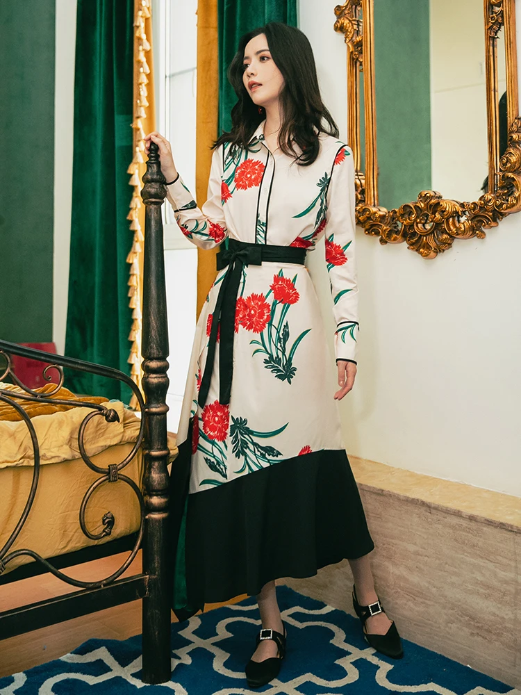 2019 new fashion women's two piece dresses Printed shirt+ irregular skirt | Женская одежда