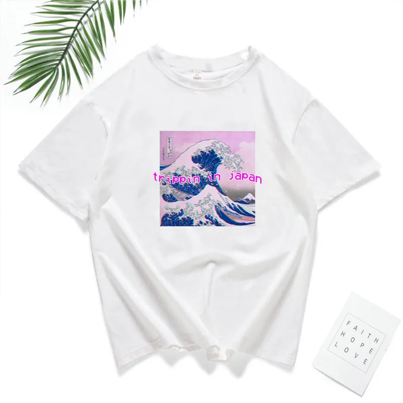 Женская футболка с надписью Great Wave белая Повседневная в стиле Харадзюку летняя
