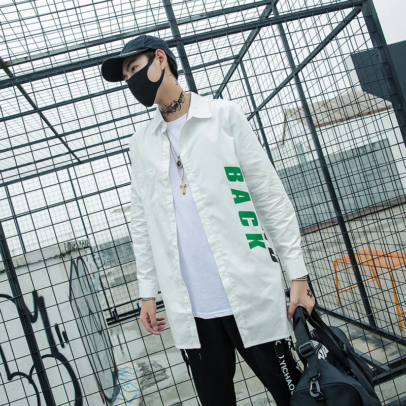 Men Shirt 2018 Summer Fashion Cotton Long Sleeve Back Print Shirts Male Camisa Masculina Hip Hop Coat US size Xs-L | Мужская одежда