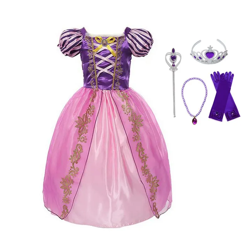Dresss Set 03 Платье принцессы Рапунцель для девочек; нарядный маскарадный костюм с рукавами-фонариками и бахромой для дня рождения; детская одежда на Хэллоуин - Цвет: Dresss Set 03