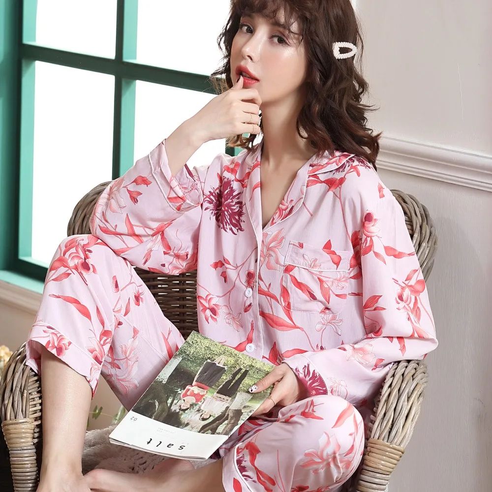 JRMISSLI элегантные женские пижамы с цветочным принтом топ длинными рукавами брюки
