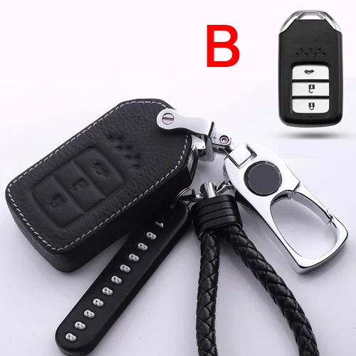 black Чехол для ключей автомобиля из натуральной кожи для Honda Accord Civic City Vezel CRZ CRV URV XRV HRV FIT JADE Брелоки металлические брелоки - Название цвета: black