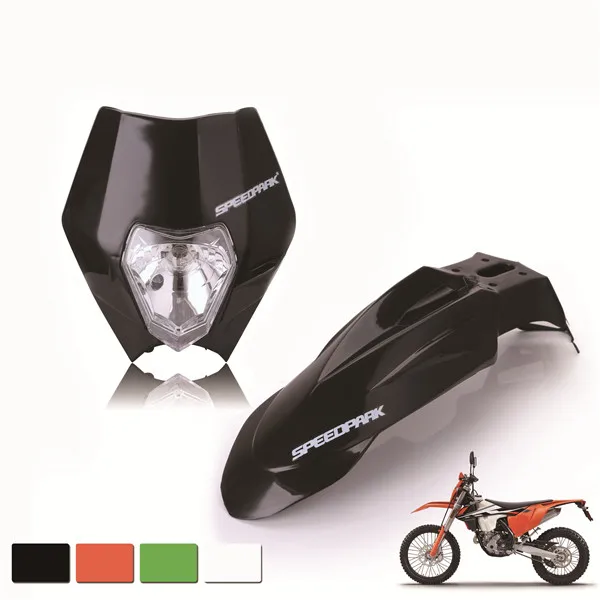 black Мотоцикл Байк мотокросс supermoto УНИВЕРСАЛЬНЫЙ фара обтекатель+ передние крылья для Honda Yamaha Suzuki KTM DRZ KX yz - Цвет: black