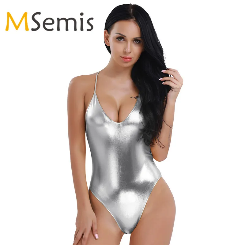 

Women's Shiny Monokini Swimsuit Thong Swimwear Thong Swimming Suit Bodycon Swim Bodysuit Gymnastics Leotard Ballet Dance Costume