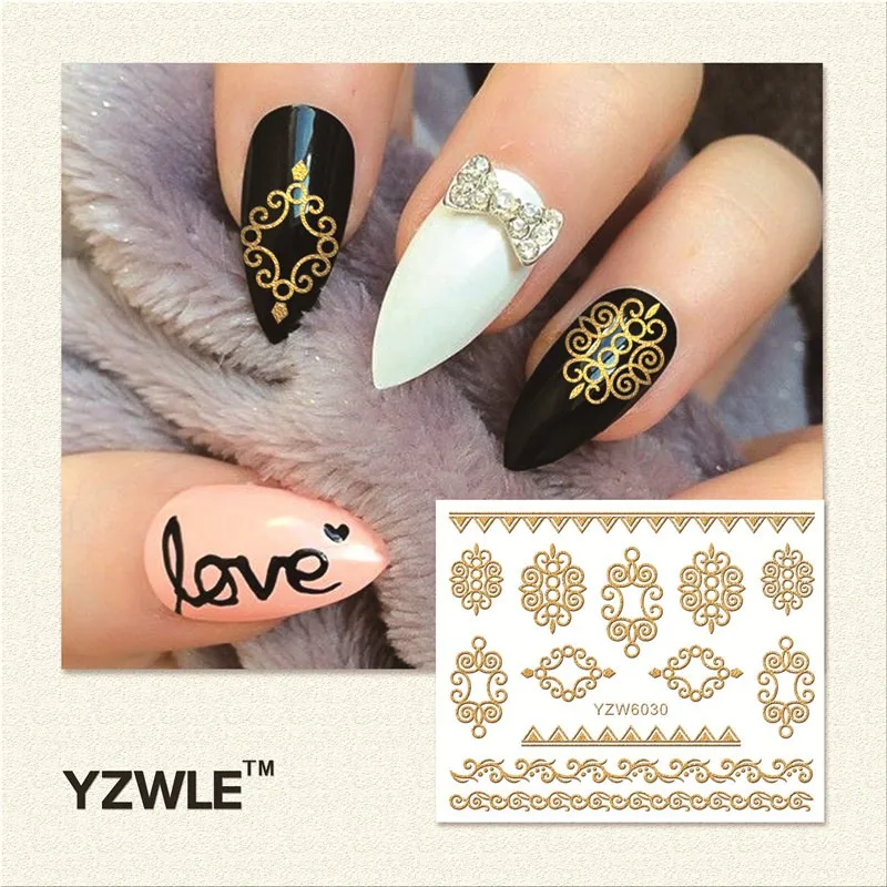WUF 1 лист горячего золота стикеры 3D на ногти Nail Art Набор страз для ногтей Фольга для переноса картинки Обертывания Маникюр Инструменты для укладки(YZW-6030