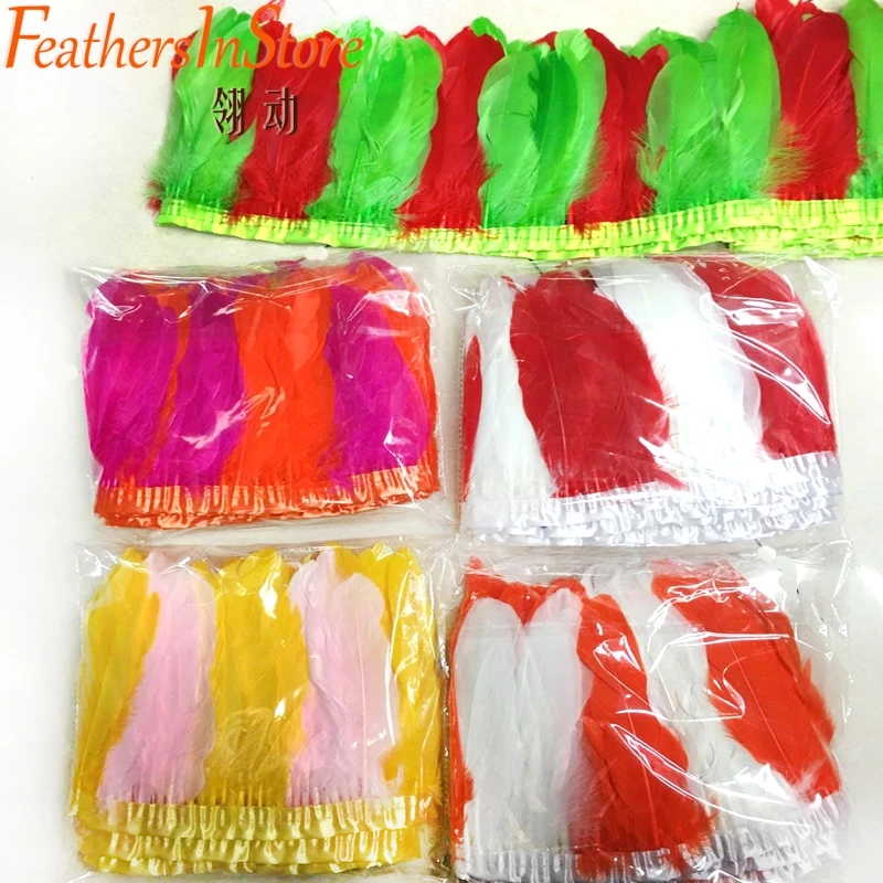 20Meters/piece multi color geese feather fringe Goose Feather Trims with Satin Ribbon Tape for skirt |