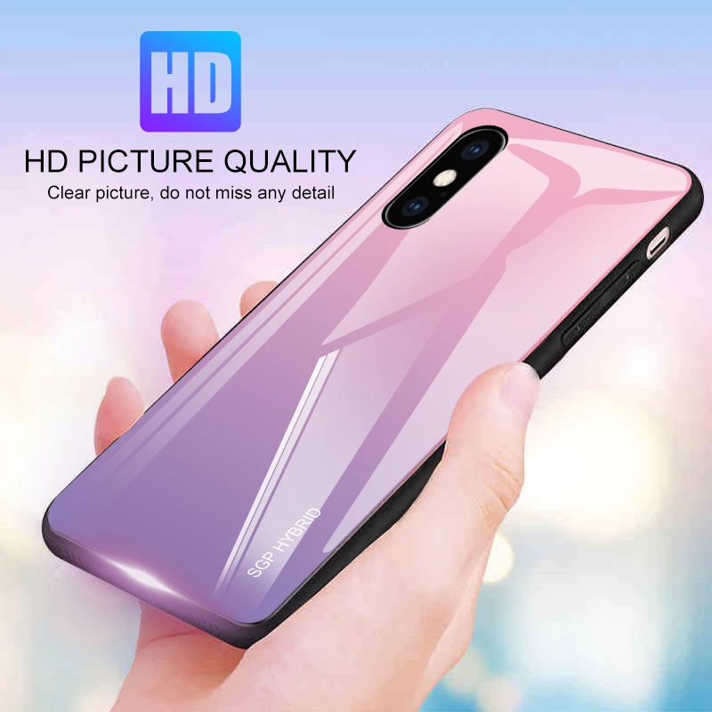 Чехлы с закаленным стеклом градиентной расцветки Aurora для i phone XR XS Max X 6 7 8 plus 6s 5s 10 s