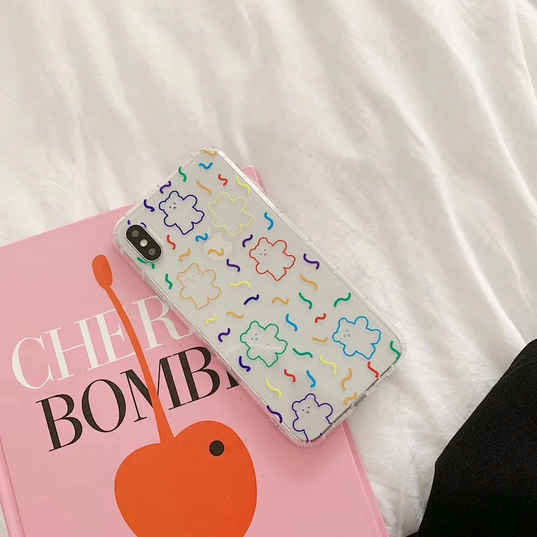 INS Корея супер огонь карамельный цвет медведь чехол для телефона для iphone Xs MAX XR X 6 6s 7 8 plus милый волнистый горошек Прозрачный Цвет ТПУ задняя крышка