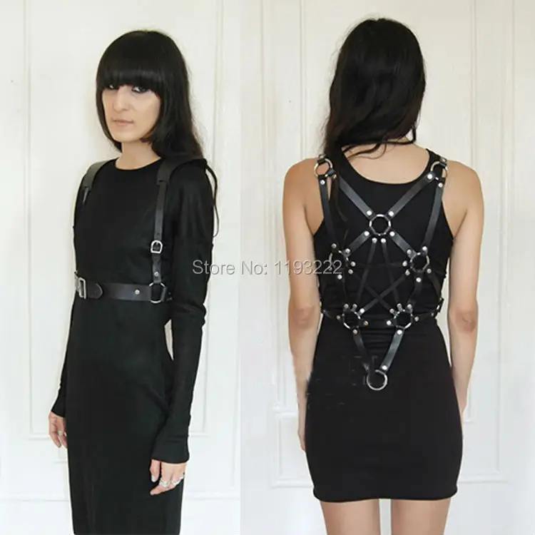 Женский кожаный ремень со звездами черный пояс ручной работы с пентаграммой