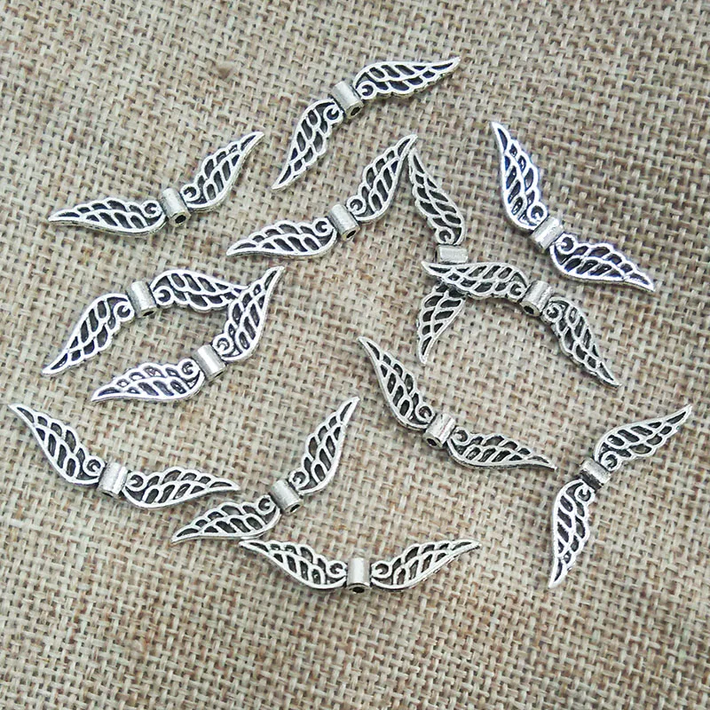 Фурнитура для сережек тибетские посеребренные Подвески бусины крылья ангела