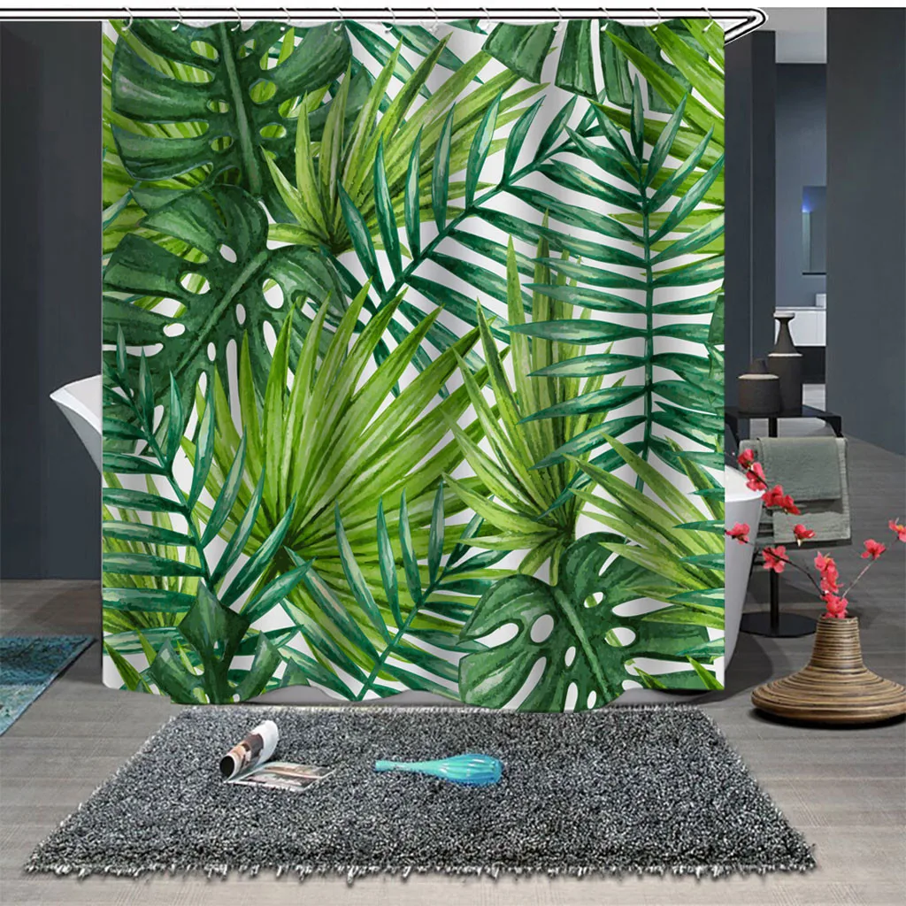 

Machine washable Popular Waterproof Shower Curtain With 12 Hooks Printed Bathroom 180x180cm green leaves Shower CurtainZ30613