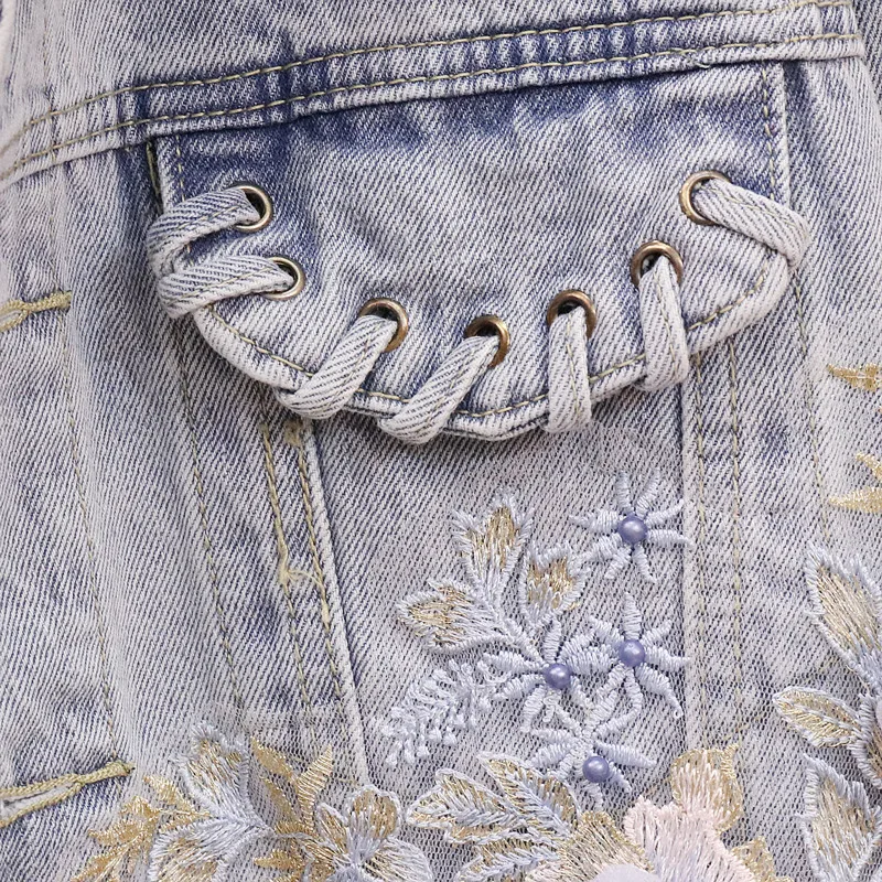 

2021 Spring Women Denim Jacket Coat Flower Embroidery Patch Women Outwear Abrigo Mujer Big Size Women Chaquetas Mujer Denim Coat