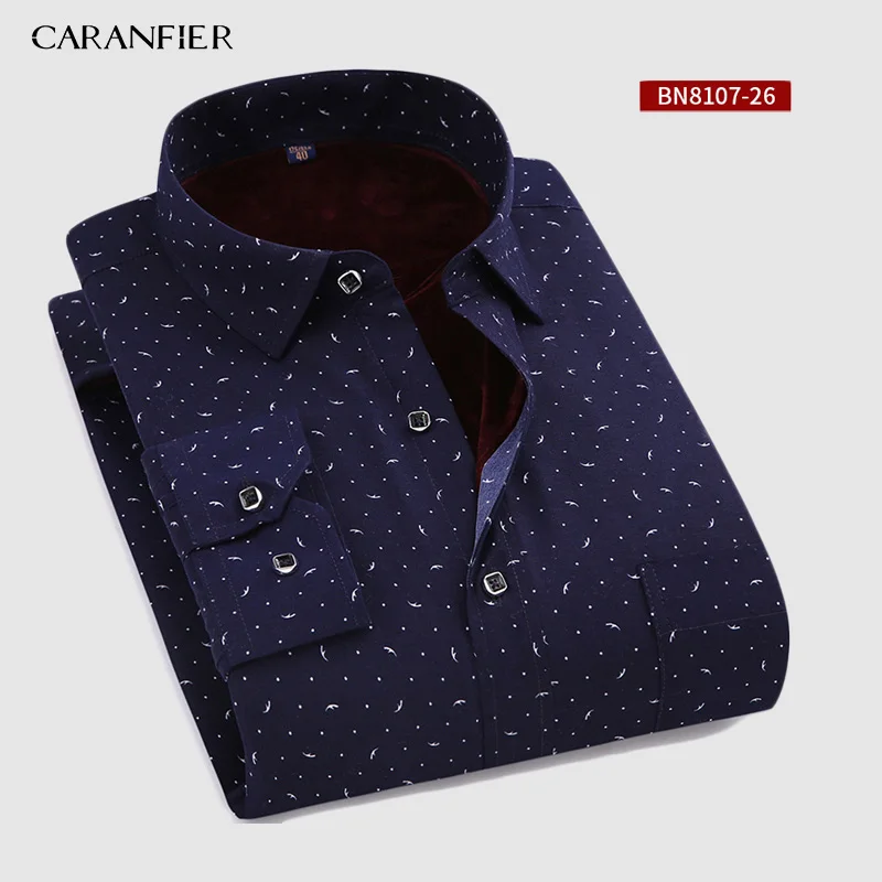 10726 CARANFIER, новинка,, Зимняя Повседневная рубашка, теплая, с длинным рукавом, клетчатая рубашка, толстый бархат, Мужская брендовая одежда, рубашки, мужские, приталенные - Цвет: 10726