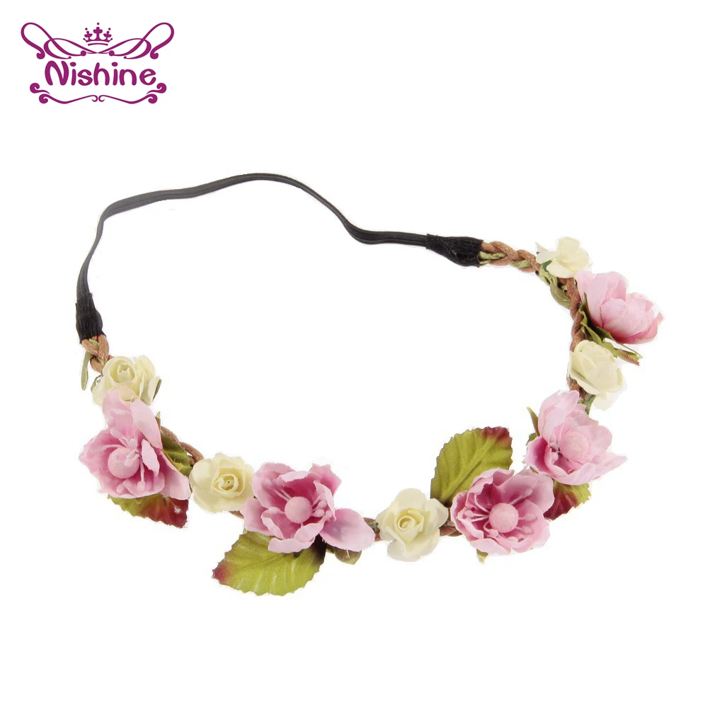 Nishine Boutique/гирлянда с искусственным цветком для маленьких девочек, детские цветочные анадемы, аксессуары для волос, венки, реквизит для фотосессии