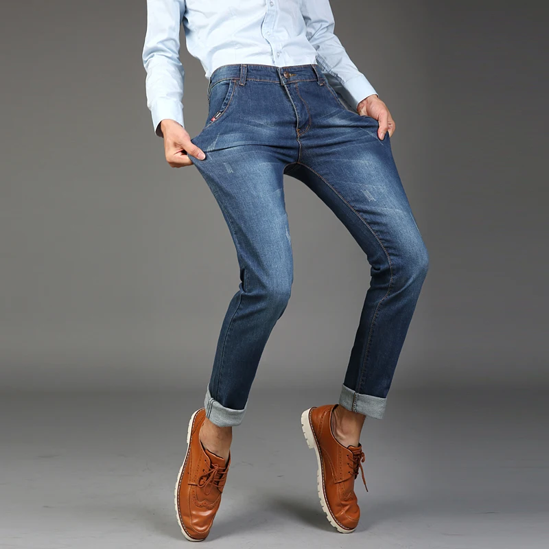 Новые модные мужские джинсы тонкие прямые повседневные джинсовые длинные брюки
