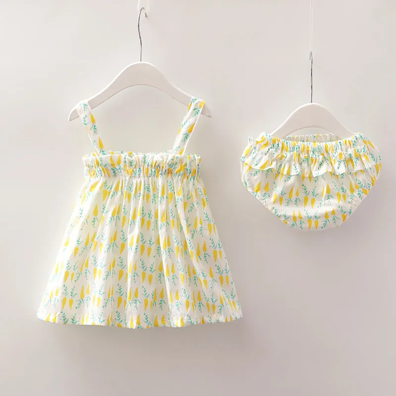 

NEW Newborn Baby Girls Clothes Sleeveless Dress+Briefs 2PCS Outfits Set Carrot Printed Cute Clothing Sets Summer Sunsuit 0-4