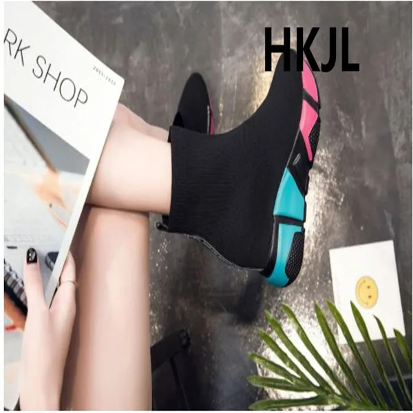 HKJL плюс бархатные носки на платформе, Дикие повседневные женские, супер огонь, дышащие эластичные, увеличивающие кроссовки