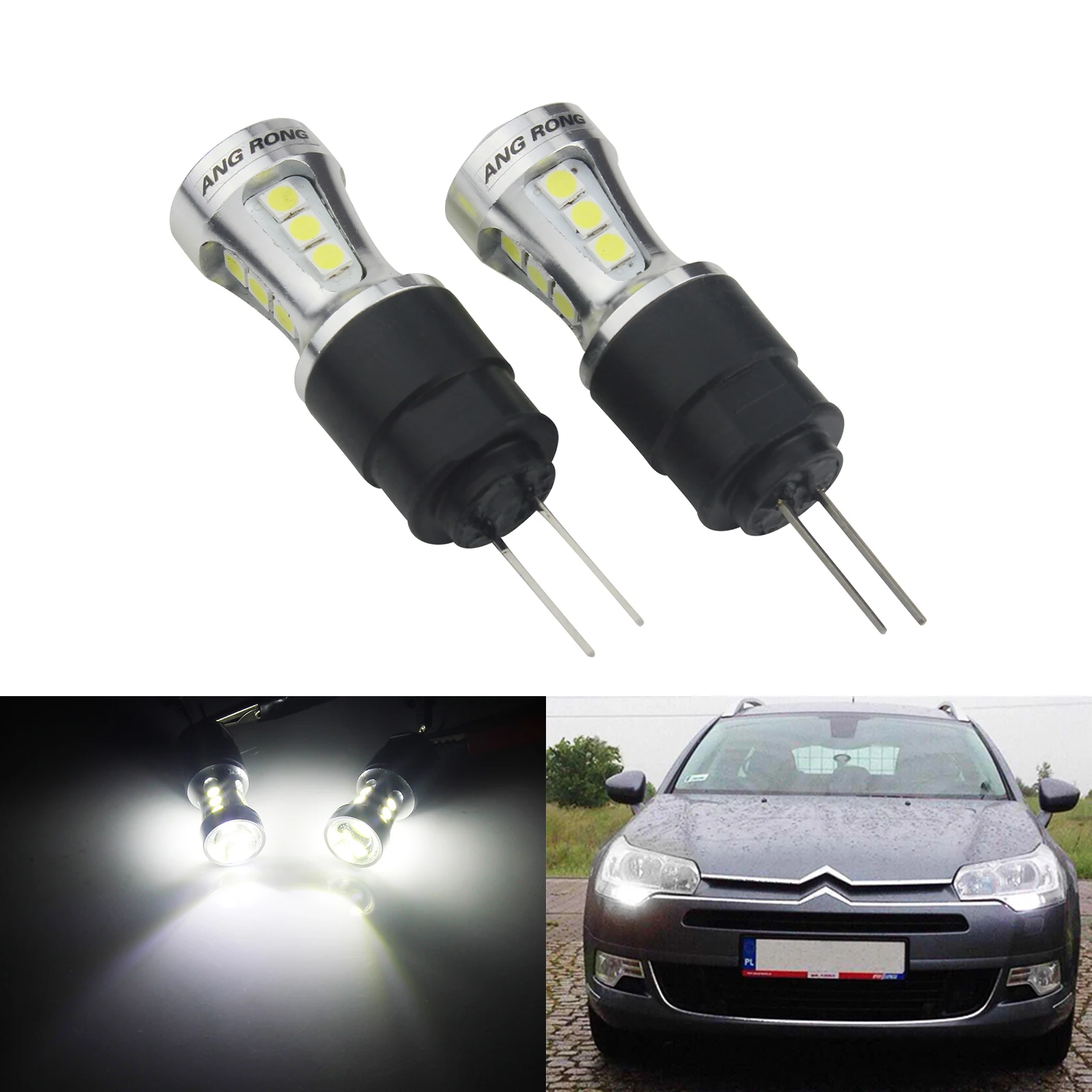 

ANGRONG 2x HP24W G4 18 SMD LED Sidelight Daytime Running Light Bulbs DRL For Citron Peugeot
