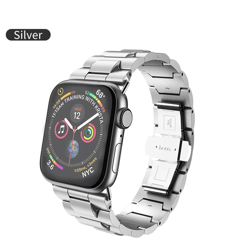 HOCO ремешок из нержавеющей стали для Apple Watch ремешок 40 мм 44 мм Металлические звенья Браслет Смарт-часы ремешок для i Watch серии 4 3 2 1 - Цвет: Серебристый