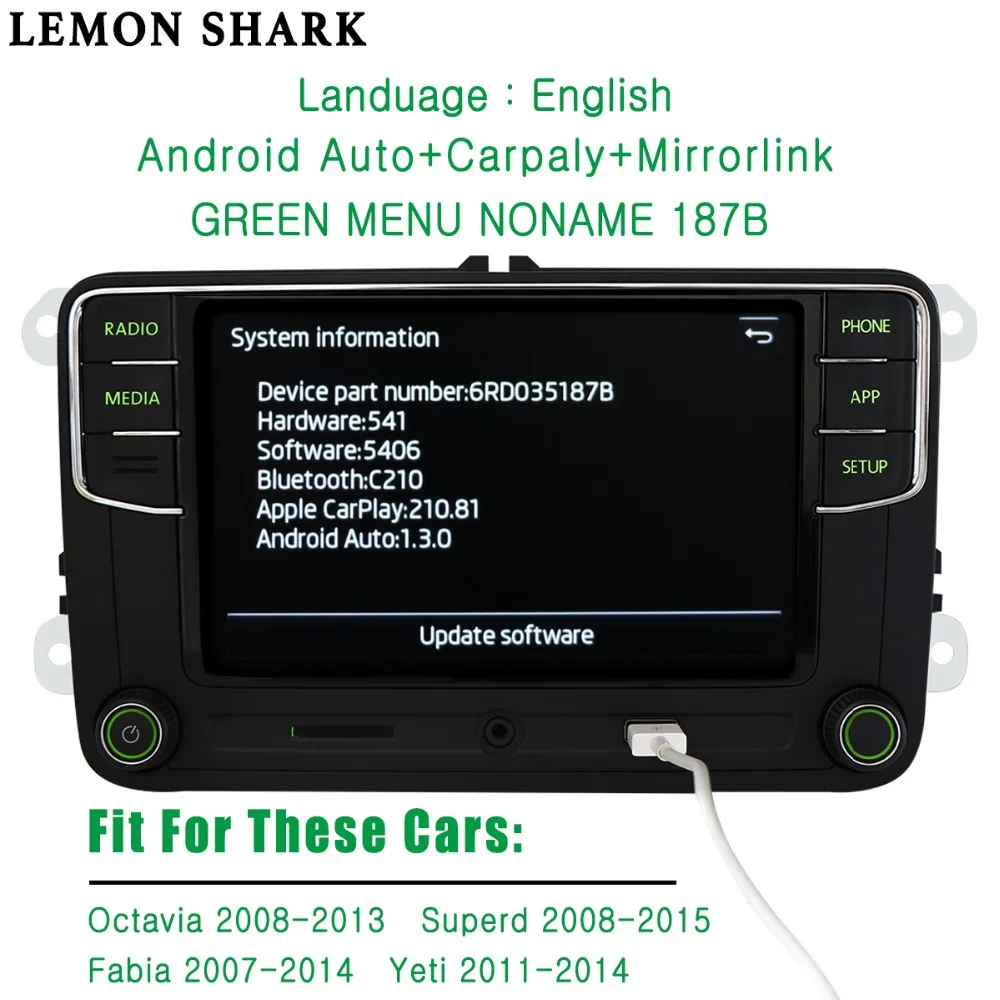 Зеленый Android Авто Carplay Noname RCD330G RCD330 плюс Зеленая кнопка автомобиля радио 6RD 035 187B для Skoda Octavia Fabia Superb Yeti