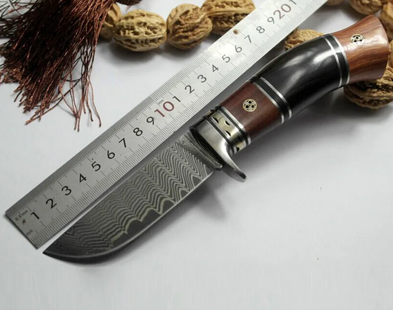 

Ручной Кованый дамасский Стальной Охотничий Нож 58 HRC Дамасская сталь фиксированный нож с черной ручкой кожаный нож для выживания армии