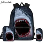 Jackherelook 2019, детские школьные ранцы, 3D морские животные, большой белый рюкзак с принтом акулы для мальчиков и девочек, ранец, дорожная сумка через плечо