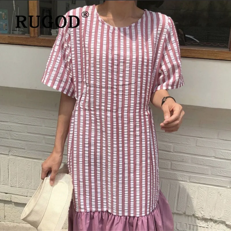 RUGOD корейский стиль лоскутные свободные миди платья для женщин модные с оборками