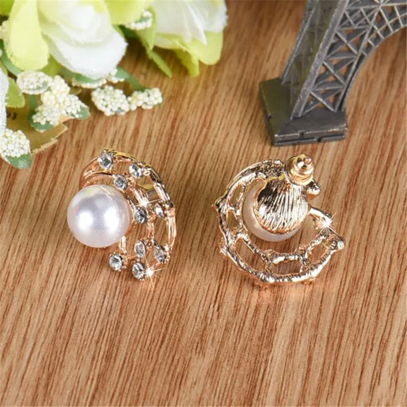 Модные 1 пара модные женские элегантные серьги гвоздики со стразами и жемчугом