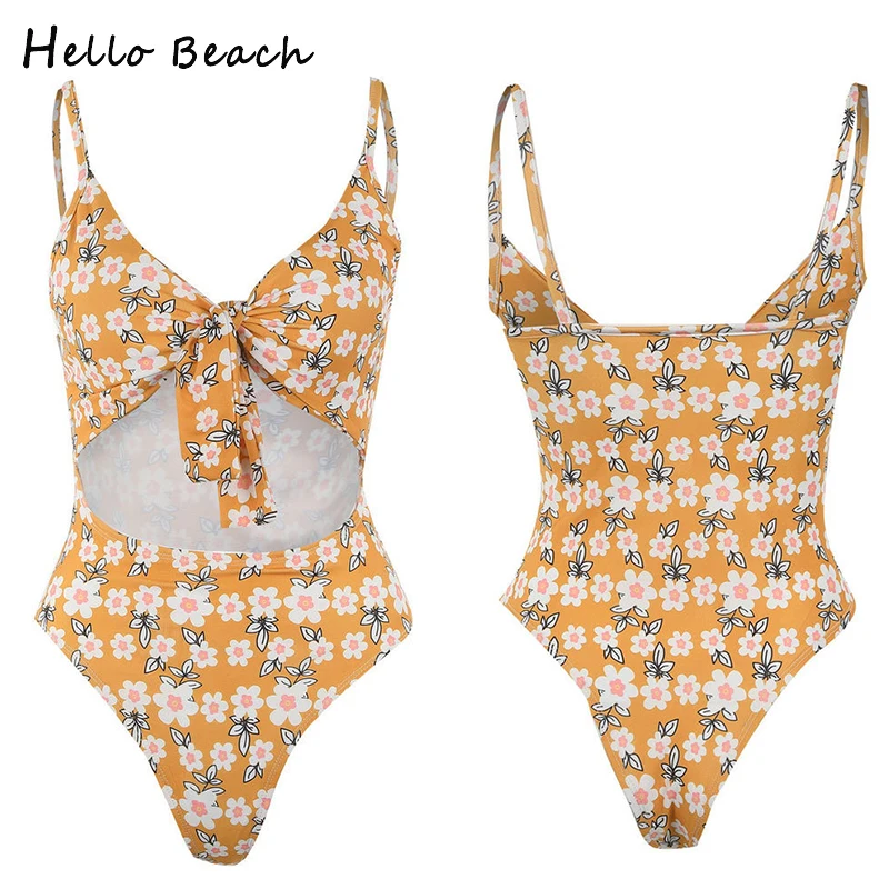 HELLO BEACH 2018 Цельный купальник с высоким вырезом для женщин цветочный купальный