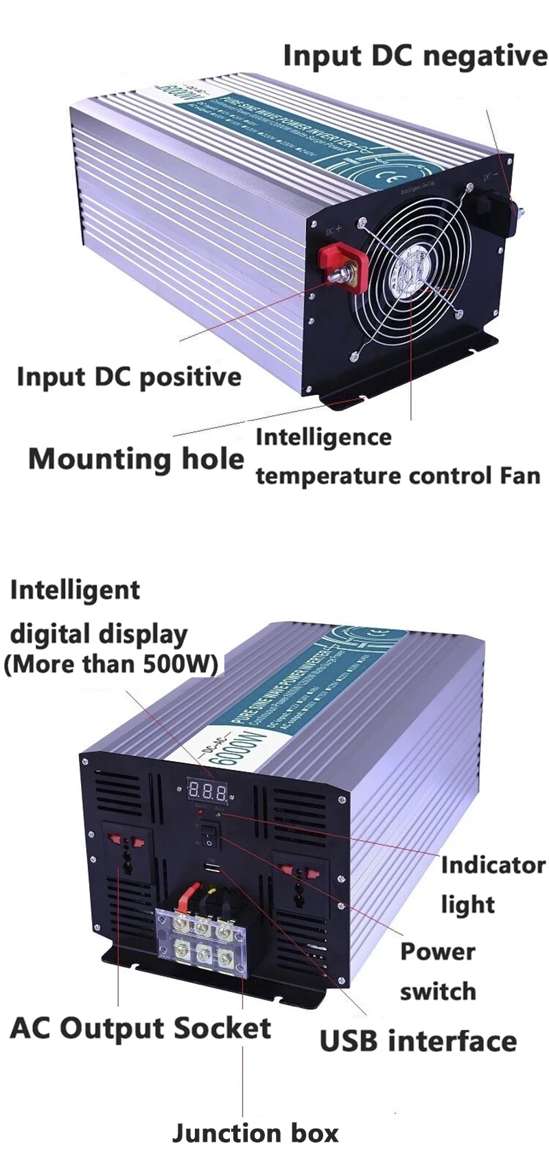 Высокого Поу 6000 Вт чистый синусоидальный инвертор, DC24V/48 В к AC110V/220 В, решетки солнечных инвертор, преобразователь напряжения работать с Батарея