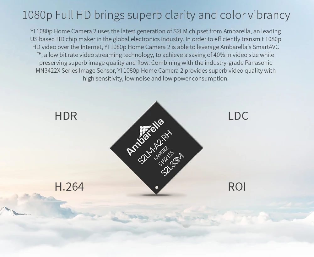 Домашняя камера YI 1080p Home Camera 2 | Сверхширокоугольный объектив с углом обзора 130