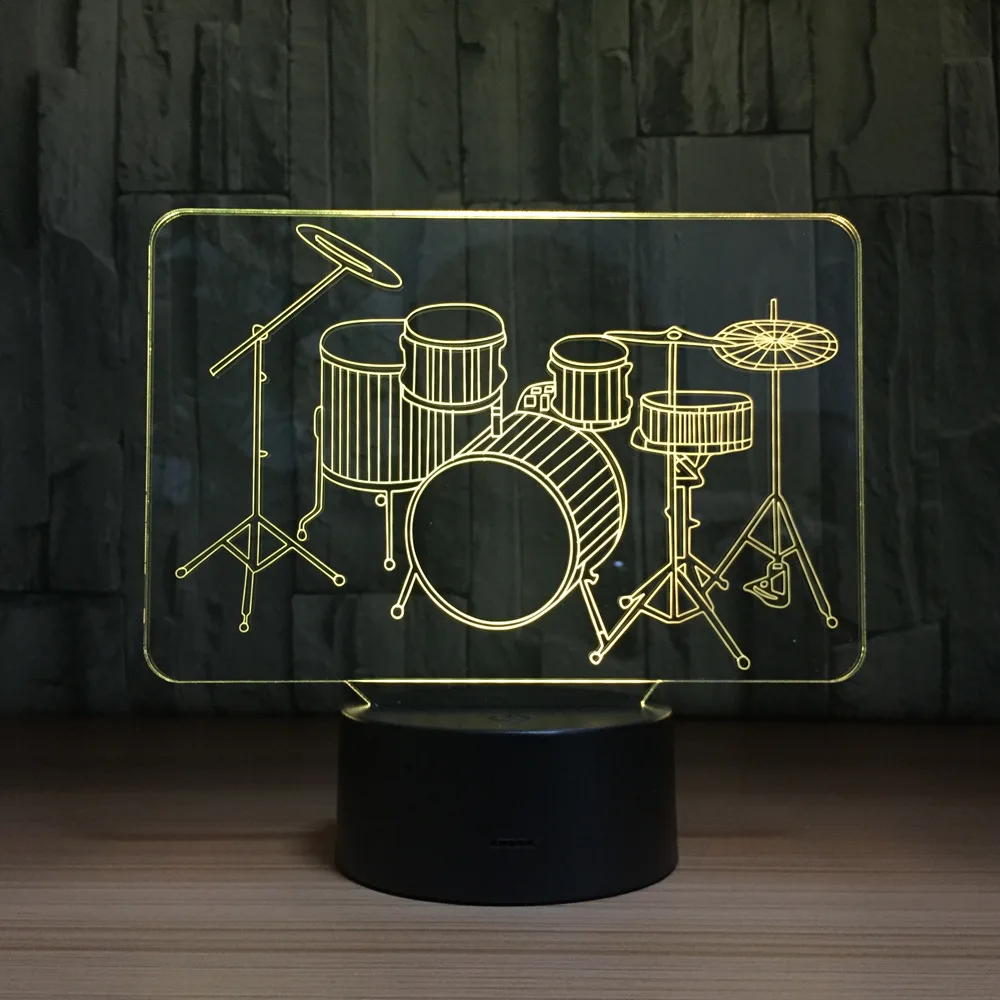 Новинка набор барабанов светодиодный 3D светильник рок Музыкальные инструменты
