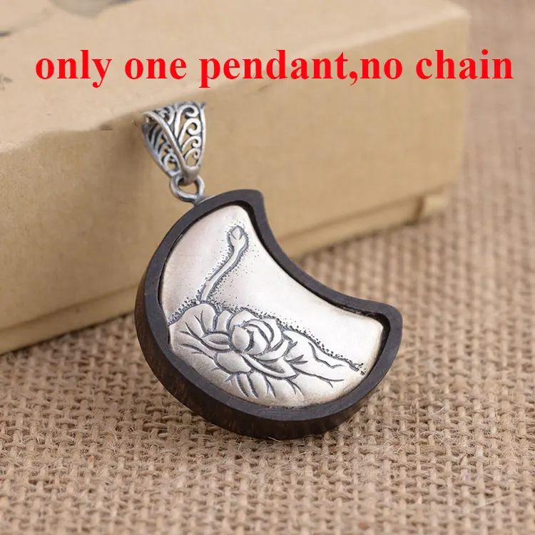 only one pendant FNJ 925 Серебряный кулон в виде цветка Новинка сандалового дерева в форме полумесяца древесины дверные чистой меди S925 Твердые тайские серебряные подвески для Для женщин Для мужчин ювелирных изделий - Окраска металла: only one pendant