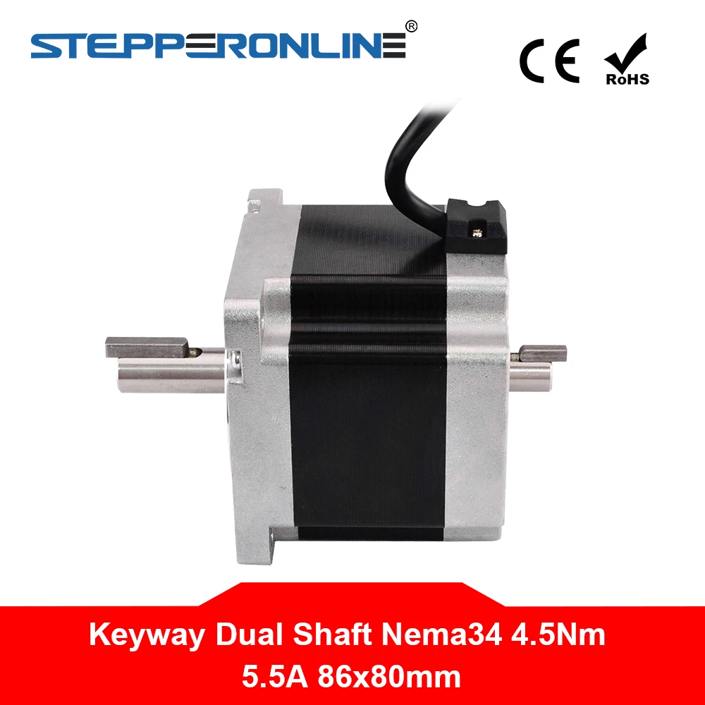 

NEW Keyway Dual Shaft Nema 34 Stepper Motor 4.5Nm(637oz.in) 4-lead 86x86x80mm 5.5A for CNC Kit/CNC Milling Machine