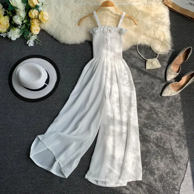 2019 новые модные женские комбинезоны летние деревянные уши Холтер талия тонкие