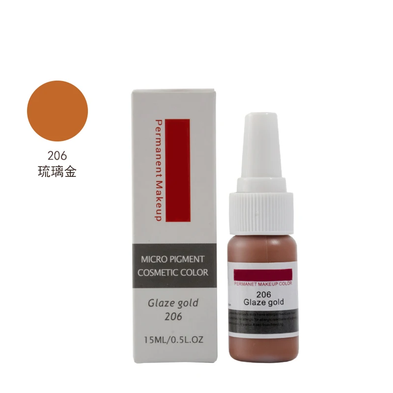 206 Glaze gold Постоянный пигмент для перманентного макияжа, чистое органическое жидкий пигмент 1/2 унции)(15 мл) для бровей чернил для татуажа - Цвет: 206 Glaze gold