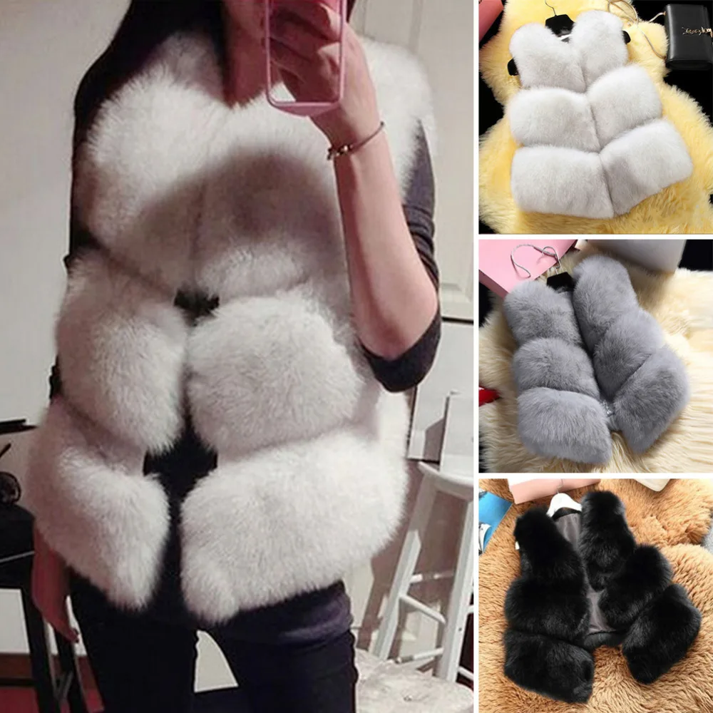 2017 Женское зимнее базовое пальто жилет из искусственного лисьего меха Брендовые