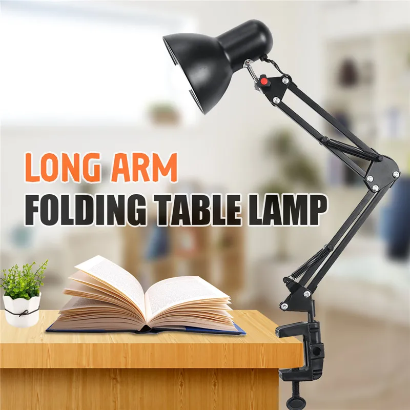 

Mrosaa Flexible Swing Arm Clamp Mount Lamp Office Studio Home E27/E26 Bulb Table Black Desk Light AC85-265V Led Bulb Lamps