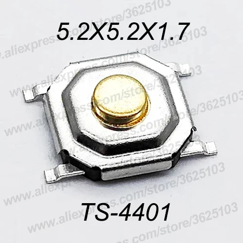 50 шт./лот SMD 4*4*1,5 мм~ 7 мм 4X4X1. 5 мм~ 7 мм 5,2 мм x 5,2 мм тактильная тактовая кнопка микропереключатель мгновенная кнопка Медная головка