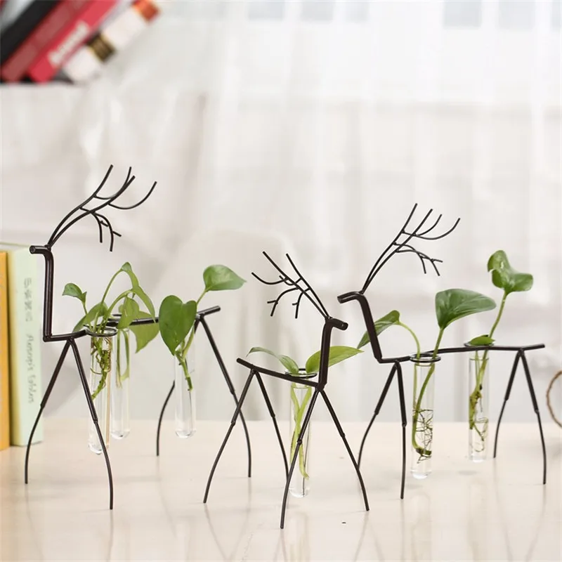 Античное украшение железный художественный олень с пробиркой стекло вода