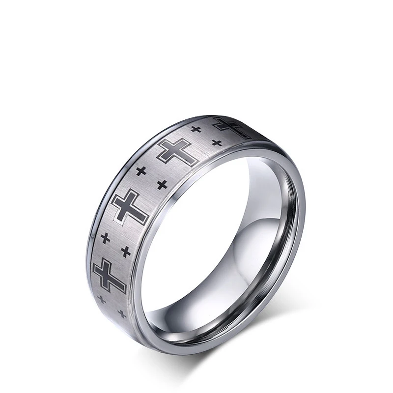 Fashion Brand Men Jewelry Jesus Cross Tungsten Ring 8mm Wedding Band Silver Color US Size 7 To 12 | Украшения и аксессуары