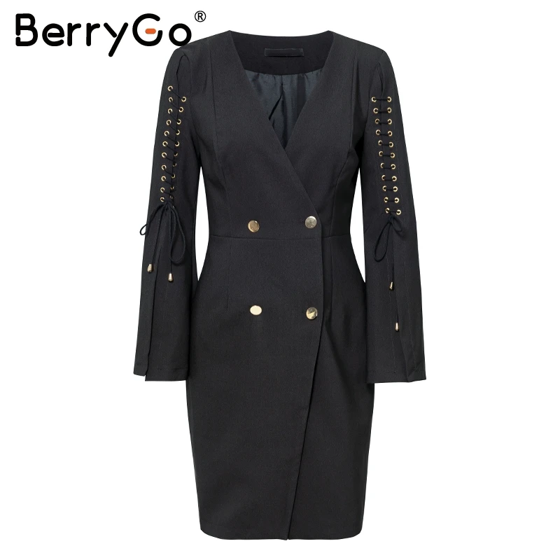 Женское короткое офисное платье BerryGo элегантное белое на шнуровке с двойной